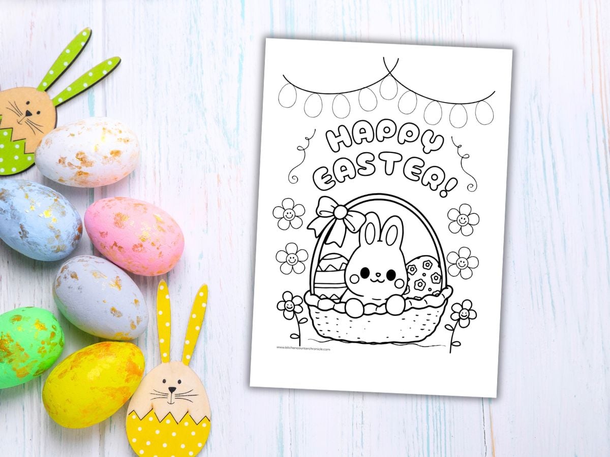print out of easter bunny in a basket coloring page for kids