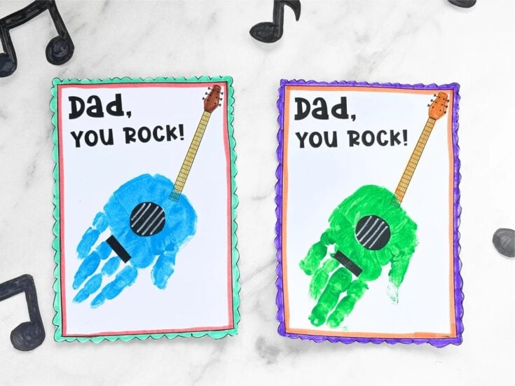 2 handprint guitar father's day cards to print