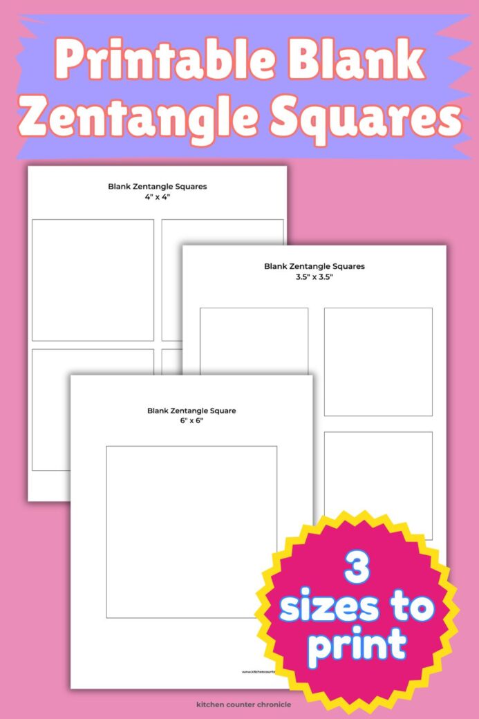 print out of 3 different sized blank zentangle squares to draw inside new pin