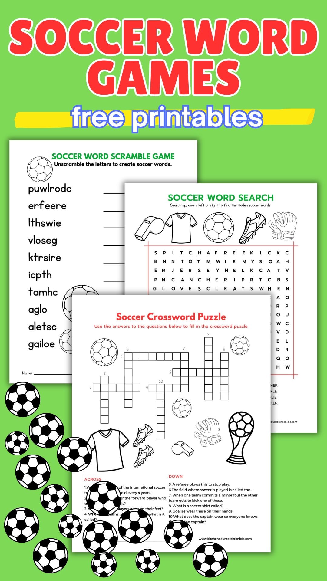 3 printable soccer games - soccer crossword puzzle, soccer word search, and soccer word jumble pin