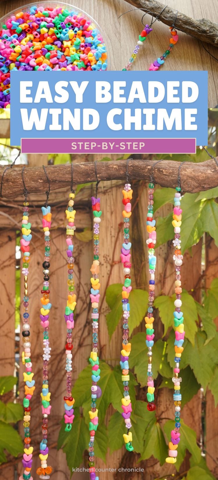 easy beaded wind chime craft for tweens and teens to make hanging in the garden