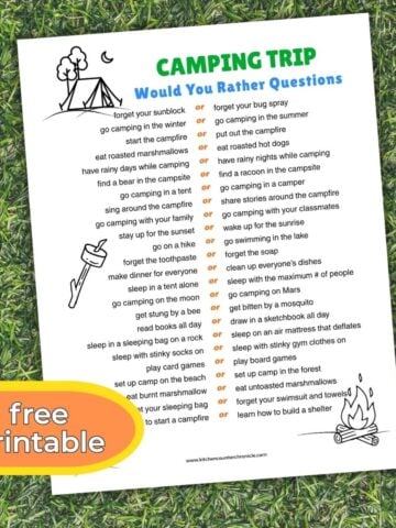 free printable label on fun camping trip would you rather questions featured image