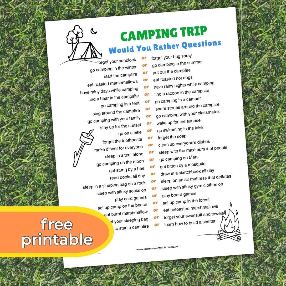free printable label on fun camping trip would you rather questions featured image