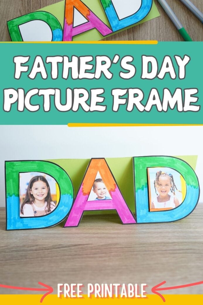 pin image for father's day DAD picture frame that is printable and can be colored