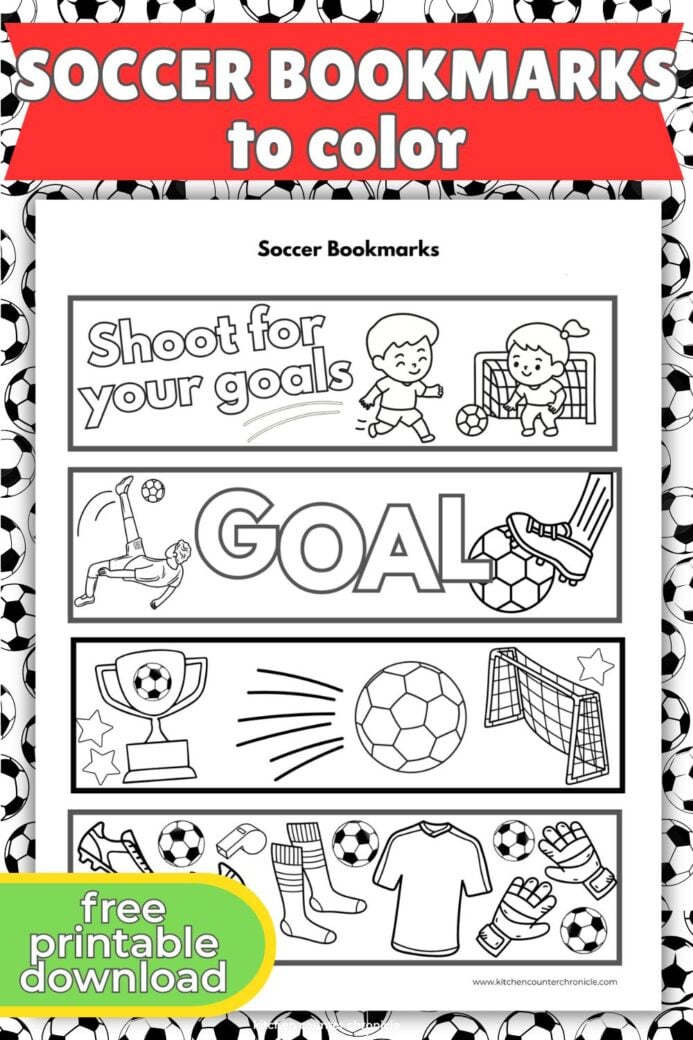 print out of soccer printable bookmarks with red banner
