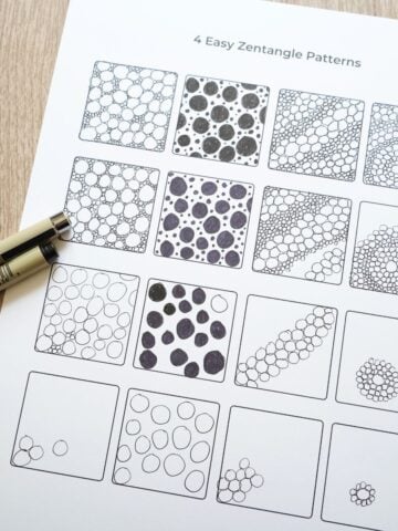 four easy circle and dot doodle patterns printable with two black pens