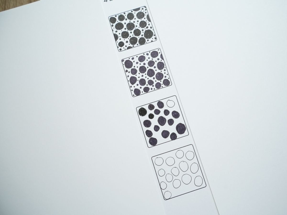 instructions for how to draw a big and small dot zentangle inspired pattern